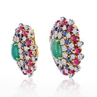 David Webb Platinum & 18K Yellow Gold Green Emerald, Ruby And Diamond Earrings - The Back Vault