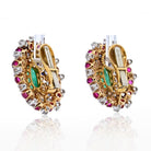 David Webb Platinum & 18K Yellow Gold Green Emerald, Ruby And Diamond Earrings - The Back Vault