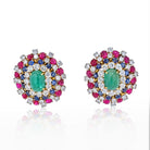 David Webb Platinum & 18K Yellow Gold Green Emerald, Ruby And Diamond Earrings - The Back Vault