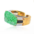 David Webb Platinum & 18K Yellow Gold Carved Jade Cuff Bracelet - The Back Vault