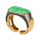 David Webb Platinum & 18K Yellow Gold Carved Jade Cuff Bracelet - The Back Vault