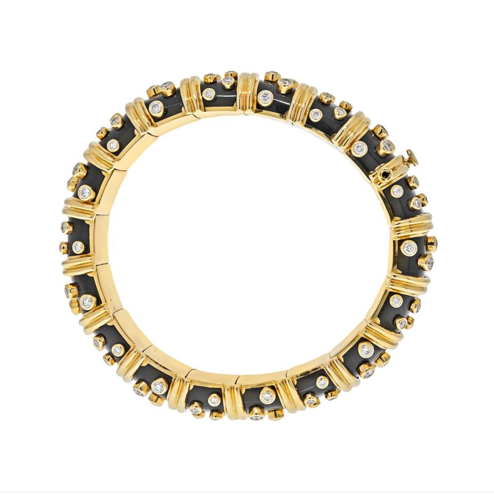 Tiffany & Co. Schlumberger Platinum & 18K Yellow Gold Black Enamel Diamond Bracelet - The Back Vault