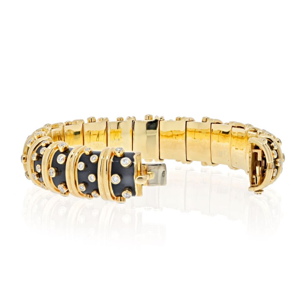 Tiffany & Co. Schlumberger Platinum & 18K Yellow Gold Black Enamel Diamond Bracelet - The Back Vault