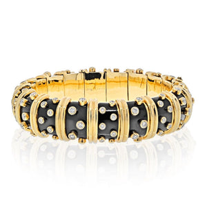 Tiffany & Co. Schlumberger Platinum & 18K Yellow Gold Black Enamel Diamond Bracelet