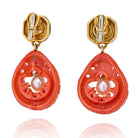 David Webb Platinum & 18K Yellow Gold Cultured Pearl, Coral and Enamel Clip Earrings - The Back Vault