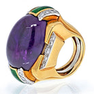 David Webb Platinum & 18K Yellow Gold Oval Amethyst, Green Enamel And Diamond Ring - The Back Vault