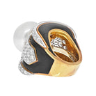 David Webb Platinum & 18K Yellow Gold Pearl, Diamond, Black Enamel Ring - The Back Vault