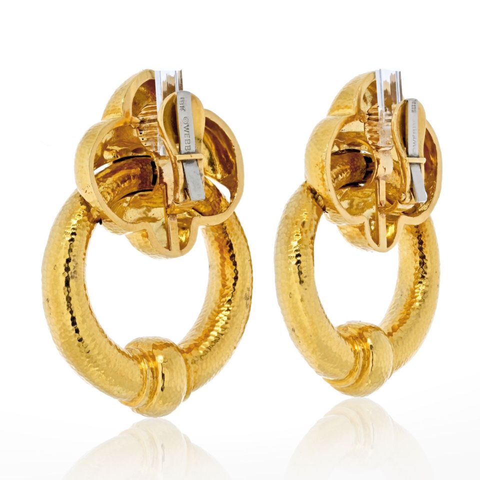 David Webb 18K Yellow Gold Hammered Doorknockers Large Oversized Earrings - The Back Vault