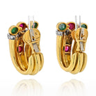 David Webb Platinum & 18K Yellow Gold Diamond, Ruby, Green Emerald Earrings - The Back Vault