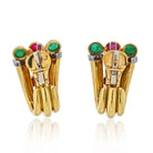 David Webb Platinum & 18K Yellow Gold Diamond, Ruby, Green Emerald Earrings - The Back Vault