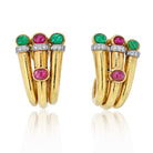 David Webb Platinum & 18K Yellow Gold Diamond, Ruby, Green Emerald Earrings - The Back Vault