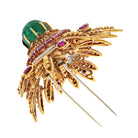 David Webb Platinum & 18K Yellow Gold 1960's Green Emerald, Rubies, And Diamonds Pendant Brooch - The Back Vault