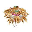 David Webb Platinum & 18K Yellow Gold 1960's Green Emerald, Rubies, And Diamonds Pendant Brooch - The Back Vault