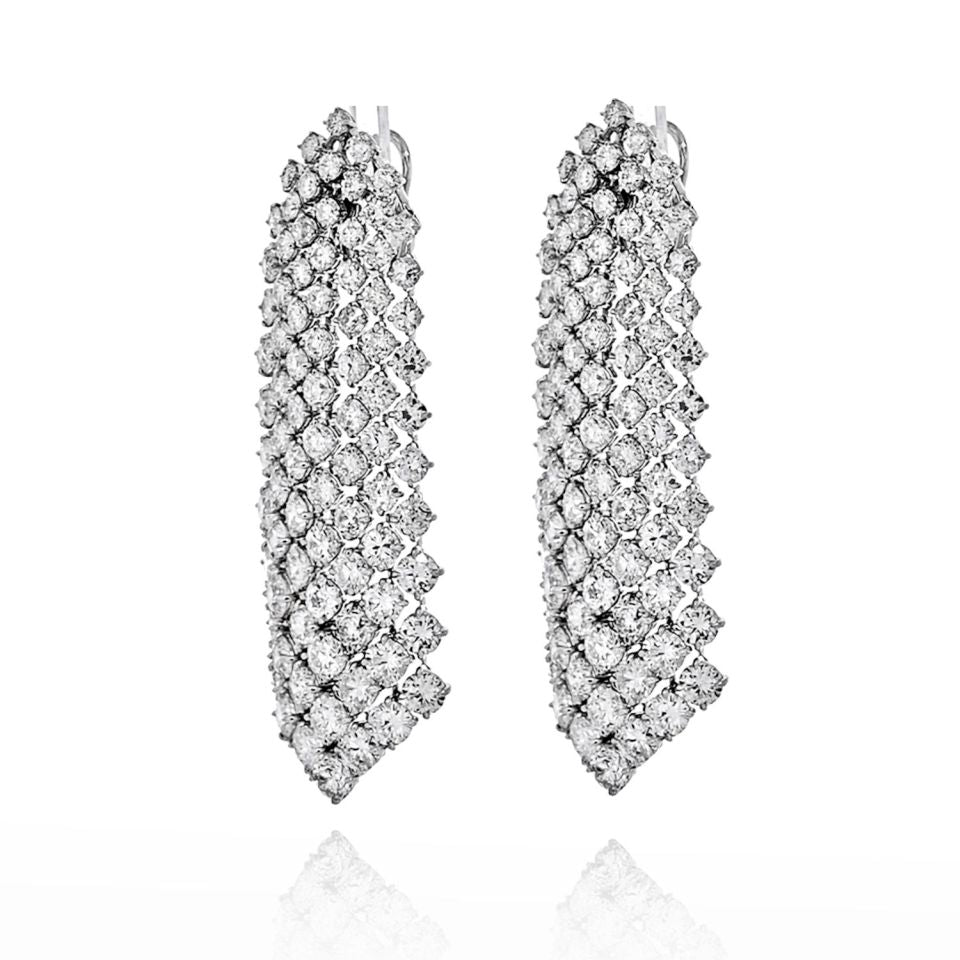 Platinum 35 Carats Cascading Round Diamond Waterfall Earrings - The Back Vault