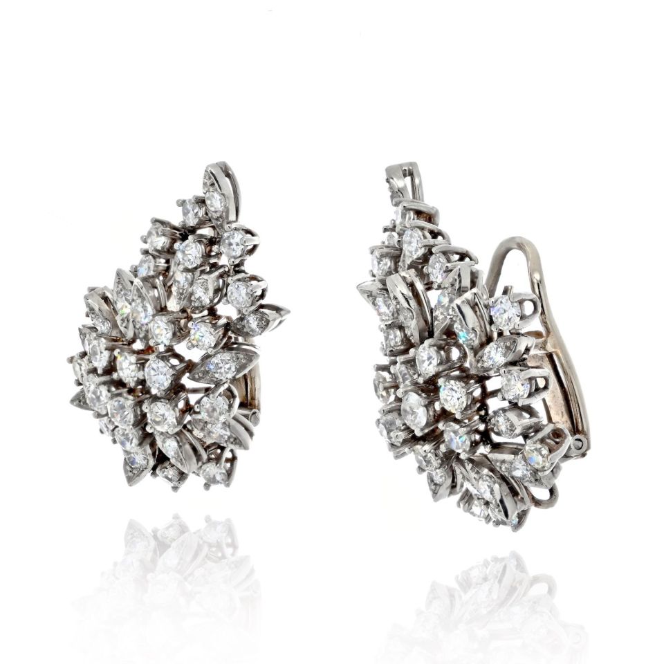 Platinum 8 Carat Round Diamond Cluster Clip Earrings - The Back Vault