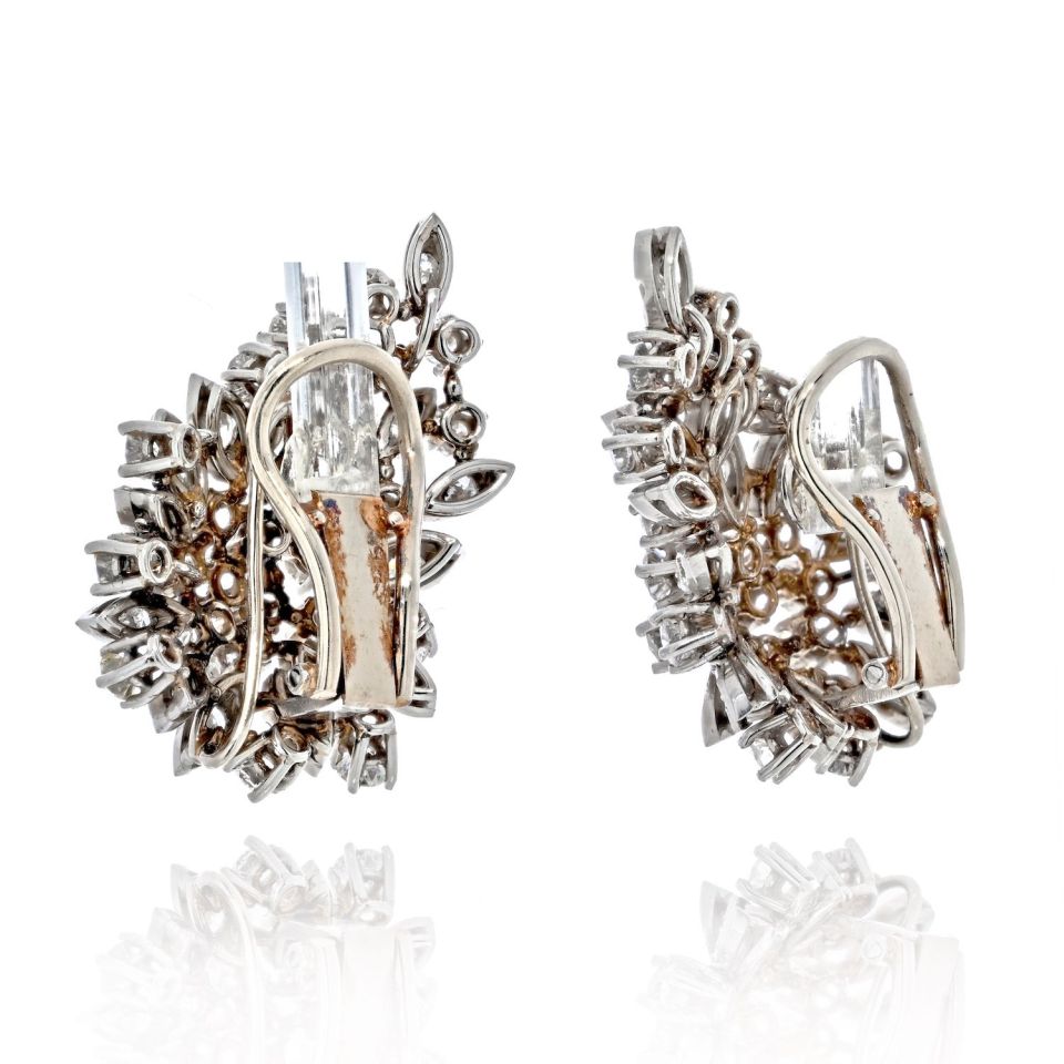 Platinum 8 Carat Round Diamond Cluster Clip Earrings - The Back Vault