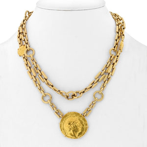 David Webb 18K Yellow Gold Ancient Greek Coin Long Chain Necklace