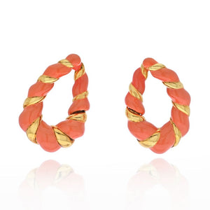 Estate 18K Yellow Gold Coral Hoop Earrings