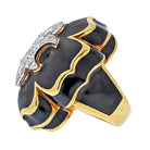 David Webb Platinum & 18K Yellow Gold Fleur De Lis Black Enamel Diamond Ring - The Back Vault