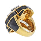 David Webb Platinum & 18K Yellow Gold Fleur De Lis Black Enamel Diamond Ring - The Back Vault