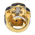 David Webb Platinum & 18K Yellow Gold Fleur De Lis Black Enamel Diamond Ring - The Back Vault