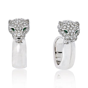 Cartier 18K White Gold Diamond Panther Head Hoop Earrings