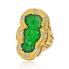 David Webb Platinum & 18K Yellow Gold 1970's Carved Jade Dragon Style Ring - The Back Vault