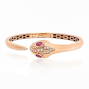 Bvlgari 18K Rose Gold Serpenti Petite Diamond Snake Bangle Bracelet