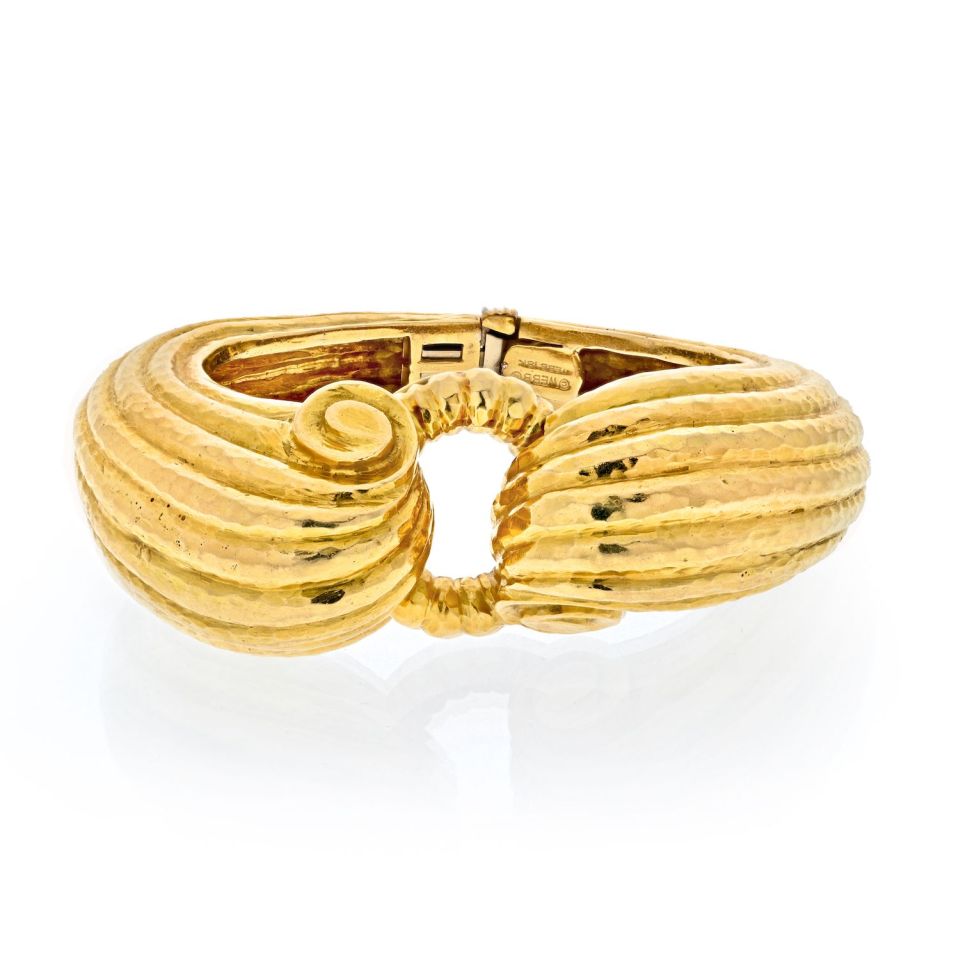 David Webb Platinum & 18K Yellow Gold 1970's Hammered Fluted Bracelet - The Back Vault