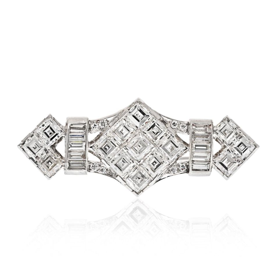 Platinum 4.50 Carats straight Cut Diamond Brooch - The Back Vault