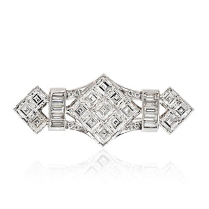 Platinum 4.50 Carats Carre Baguette And Round Cut Diamond Brooch