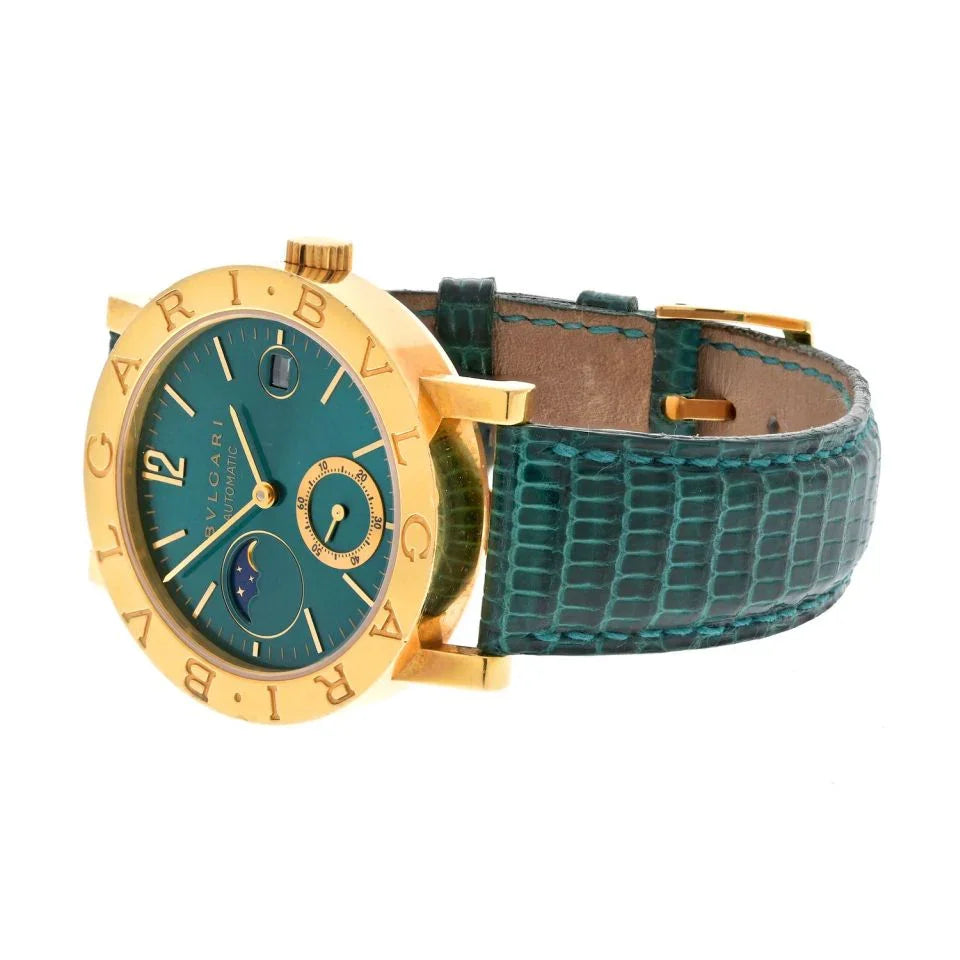 Bvlgari 18K Yellow Gold B38 Limited Edition Moonphase Green Dial