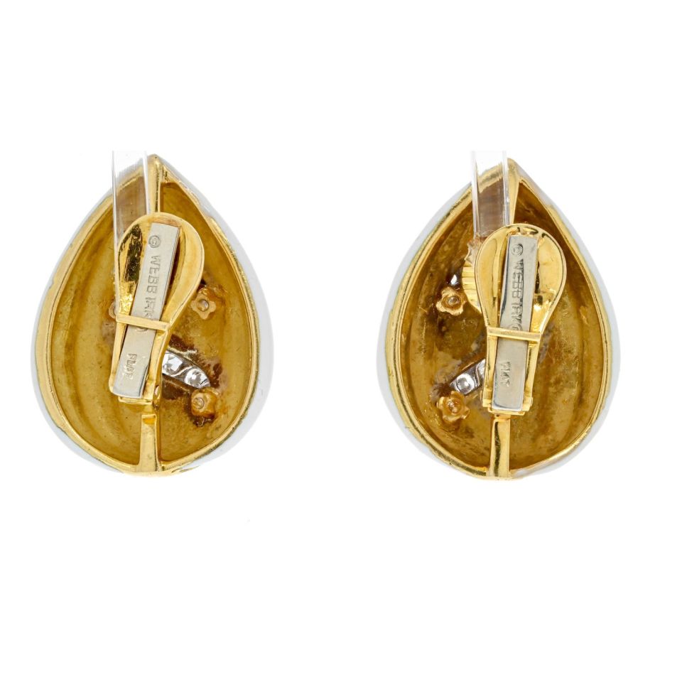 David Webb Fluted Almonds White Enamel And Diamond Earrings - The Back Vault