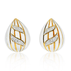 David Webb Fluted Almonds White Enamel And Diamond Earrings