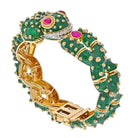 David Webb Platinum & 18K Yellow Gold Green Enamel, Diamond And Ruby Frog Bracelet - The Back Vault