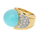 David Webb Platinum & 18K Yellow Gold Cabochon Turquoise And Diamond Ring - The Back Vault