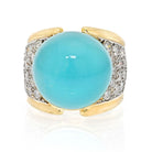 David Webb Platinum & 18K Yellow Gold Cabochon Turquoise And Diamond Ring - The Back Vault