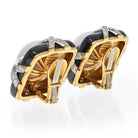 David Webb Platinum & 18K Yellow Gold Black enamel, Diamond And Pearl Earrings - The Back Vault