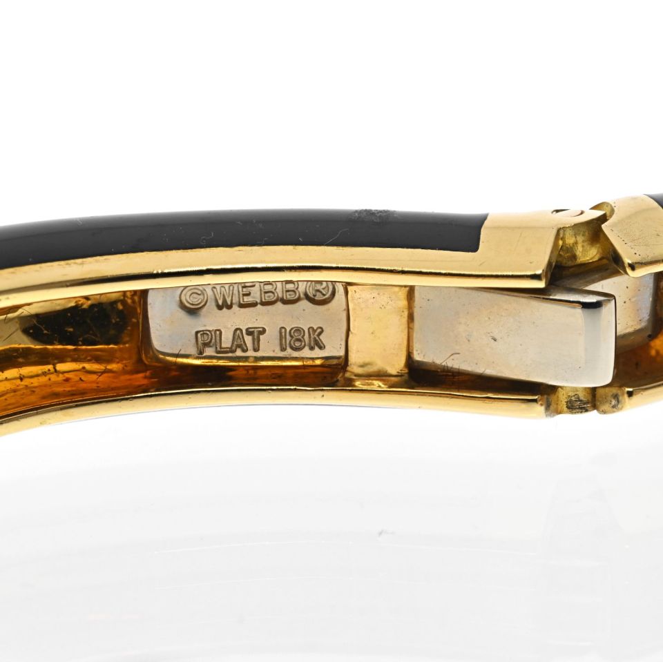 David Webb Platinum & 18K Yellow Gold Blck Enamel Diamond Cuff Bracelet - The Back Vault