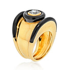 David Webb Platinum & 18K Yellow Gold Single Round Diamond Bezel Set Black Enamel Ring - The Back Vault