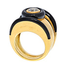 David Webb Platinum & 18K Yellow Gold Single Round Diamond Bezel Set Black Enamel Ring - The Back Vault