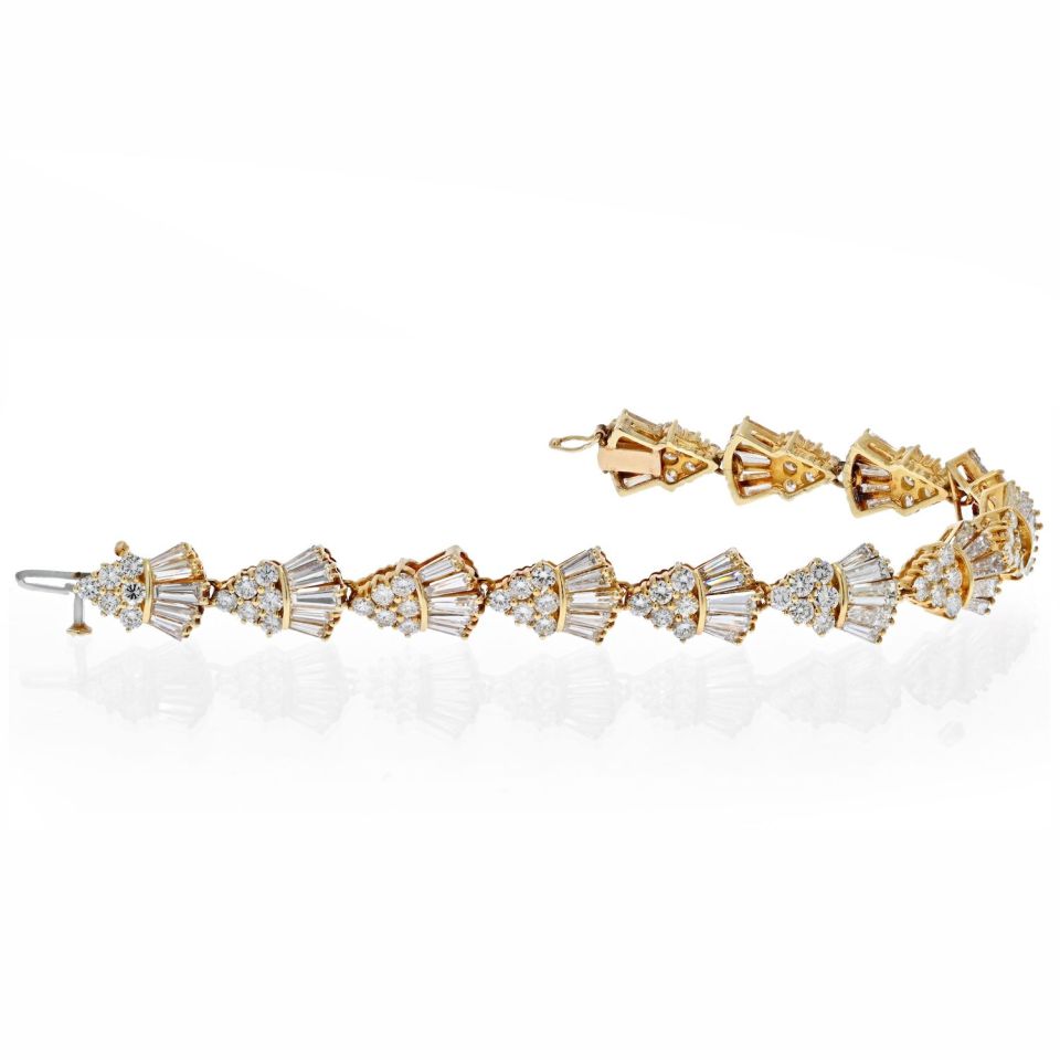 14K Yellow Gold Round And Baguette Cut 13.50 Carat Estate Bracelet - The Back Vault