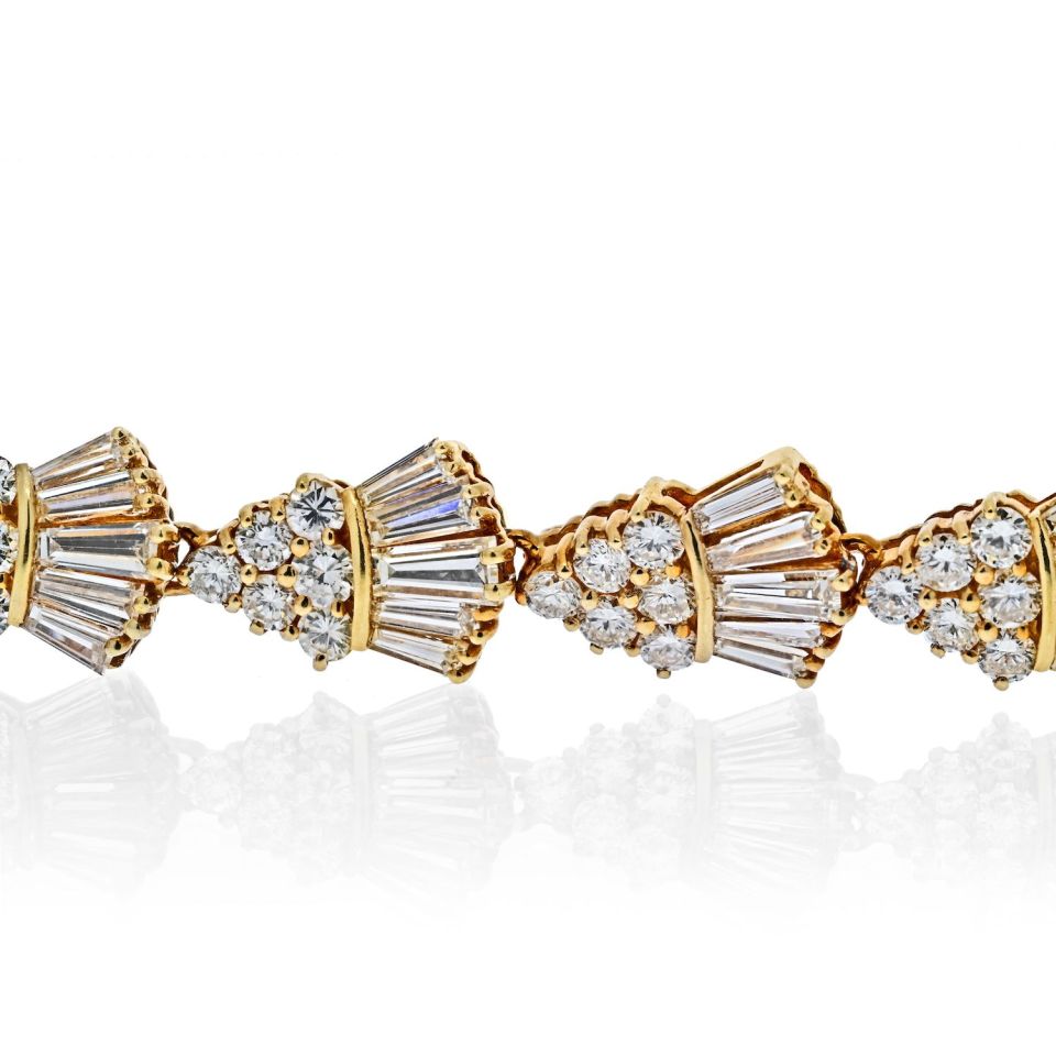 14K Yellow Gold Round And Baguette Cut 13.50 Carat Estate Bracelet - The Back Vault