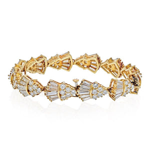 14K Yellow Gold Round And Baguette Cut 13.50 Carat Estate Bracelet