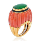 David Webb Platinum & 18K Yellow Gold Carved Coral, Jade and Black Enamel Ring - The Back Vault