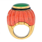 David Webb Platinum & 18K Yellow Gold Carved Coral, Jade and Black Enamel Ring - The Back Vault