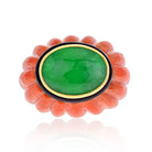 David Webb Platinum & 18K Yellow Gold Carved Coral, Jade and Black Enamel Ring - The Back Vault