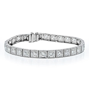 Platinum 6 Carat Art Deco Straight Line Box Set Round Diamond Tennis Bracelet