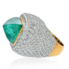 18K Two Tone 38 Carat Sugarloaf Green Emerald And Diamond Cocktail Ring - The Back Vault