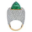 18K Two Tone 38 Carat Sugarloaf Green Emerald And Diamond Cocktail Ring - The Back Vault